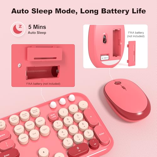 KNOWSQT Wireless Keyboard and Mouse Combo - Lovely Red 2.4G Full-Sized Colorful Keyboards, Round Keycap USB Dongle Plug Play Cute Keyboards for Windows, Laptop, PC, Desktop, Mac - Image 3