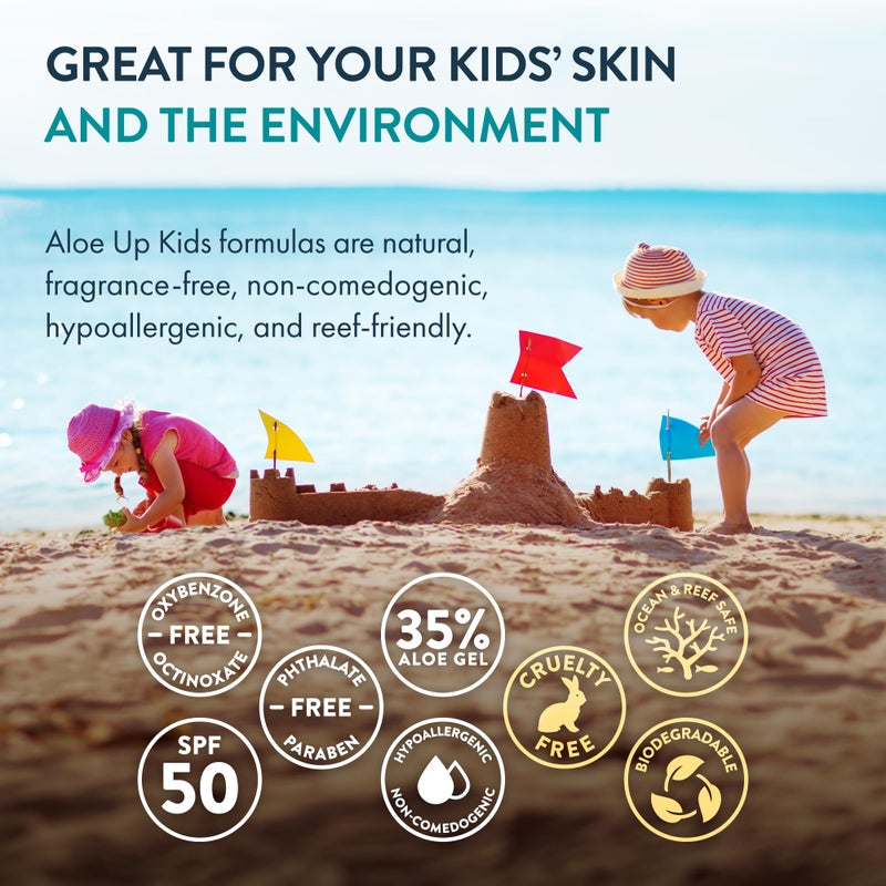 Aloe Up Kids Sport Sunscreen Lotion SPF 50 - Broad Spectrum Sheer Face and Body Sunscreen Protector for Sensitive Skin - With Aloe Vera Gel - Dries Fast - Reef Safe - Fragrance-Free - 6 Oz - Image 4