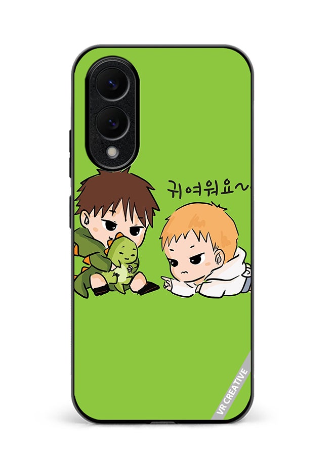 Protective Case Cover For Samsung Galaxy S25 Edge Two Cute Kids Playing With Dino Design Multicolour