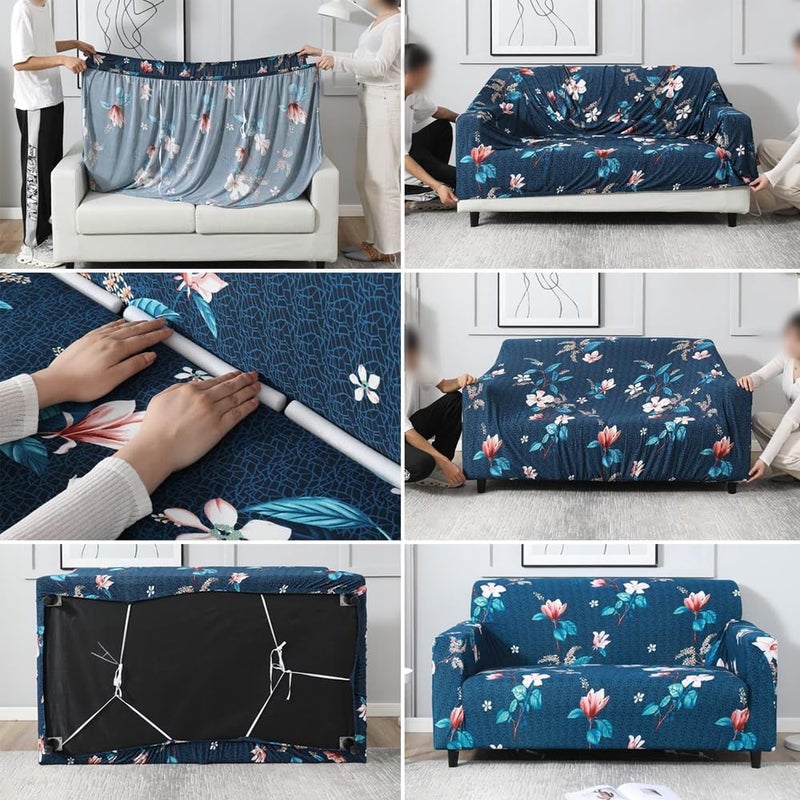 B BESTILO B BESTILO Universal 4 Seater Sofa Cover Big Elasticity Slipcover for Couch Protector Stretchable Four Seater Sofa Cover 220 GSM Sofa Slipcover Blue Lotus 270300cm  - Image 4