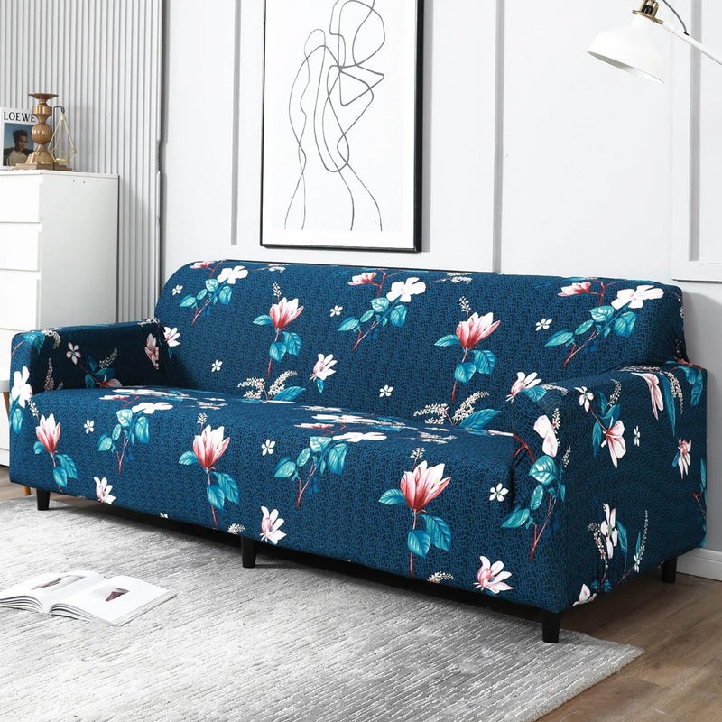 B BESTILO B BESTILO Universal 4 Seater Sofa Cover Big Elasticity Slipcover for Couch Protector Stretchable Four Seater Sofa Cover 220 GSM Sofa Slipcover Blue Lotus 270300cm  - Image 1