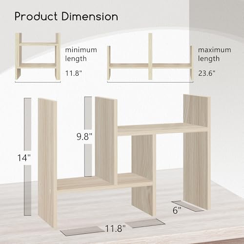 Jerry & Maggie Desktop Organizer Office Storage Rack Adjustable Wood Display Shelf Free Style Double H, Multi-Functional Mini Bookshelf for Desk Natural Stand (White Wood Tone) - Image 3