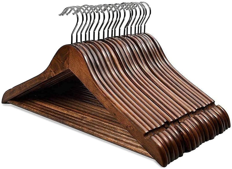 WHISKET - Lotus Premium Wooden Hangers- Vintage Style, Smooth Finish, Non-Slip Pant Bar, 360° Swivel Hook – for Closet Organization, Shirts, Coats, Jackets, and Dresses. (Walnut) [Pack of 10] - Image 5