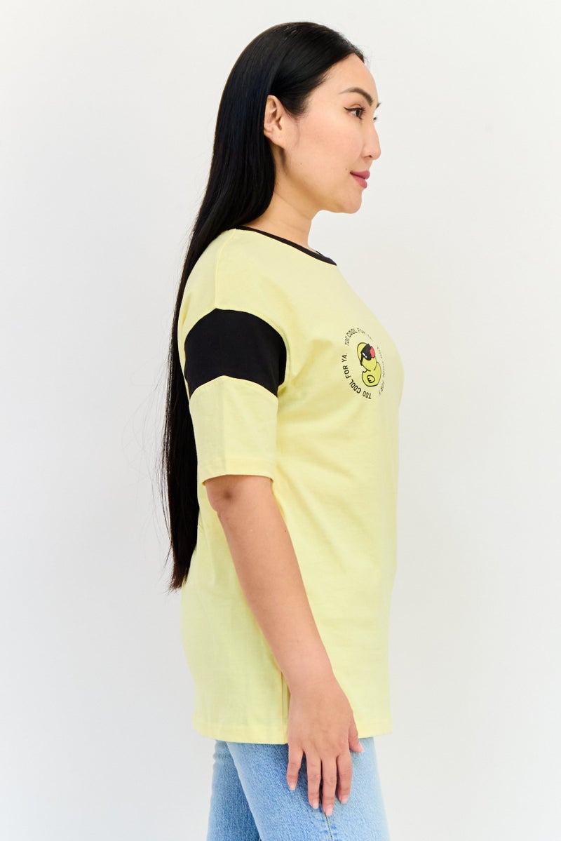 ONLY Women Regular Fit Short Sleeves Graphic Print T-Shirt, Light Yellow - Image 2