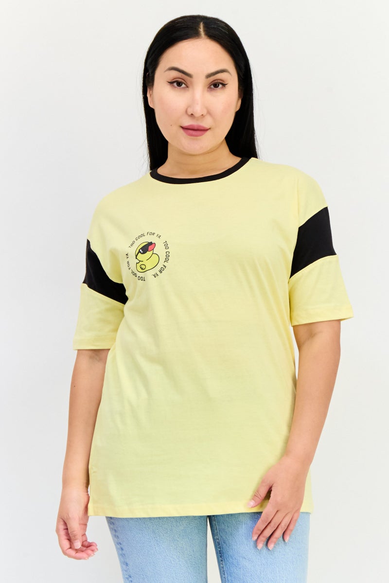 ONLY Women Regular Fit Short Sleeves Graphic Print T-Shirt, Light Yellow - Image 1