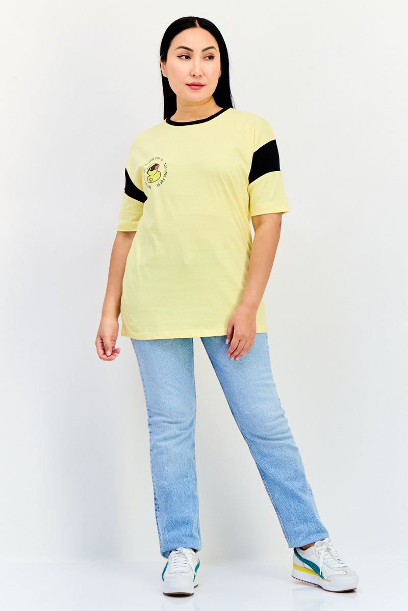 ONLY Women Regular Fit Short Sleeves Graphic Print T-Shirt, Light Yellow - Image 4