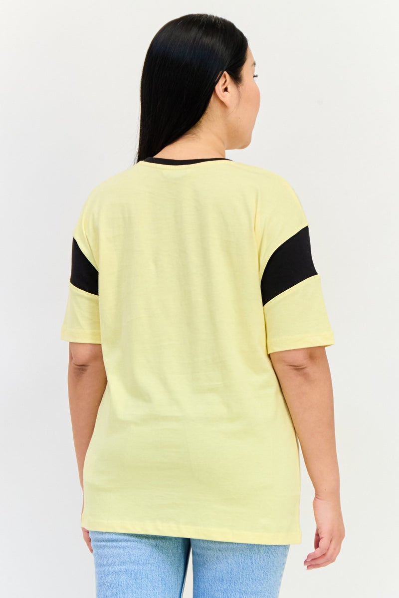 ONLY Women Regular Fit Short Sleeves Graphic Print T-Shirt, Light Yellow - Image 3