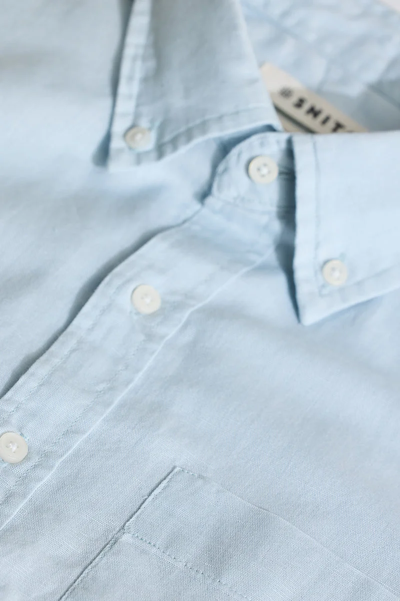 سنيتش Light Blue Solid Long Sleeve Slim Fit Casual Shirt