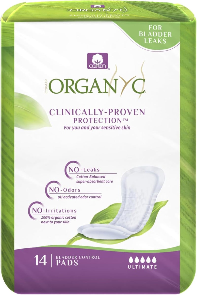 Organyc  100 Organic Cotton Inside and Out Light Incontinence Pads for Bladder Leaks FSAHSA Eligible Ultimate Flow 14 Count - Image 1