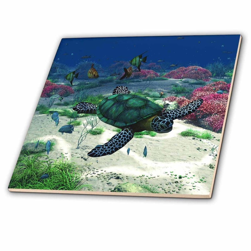 3dRose ct_172910_2 Sea Turtle Swims Through The Ocean with Tropic Fishes Corals and More Ceramic Tile 6Inch