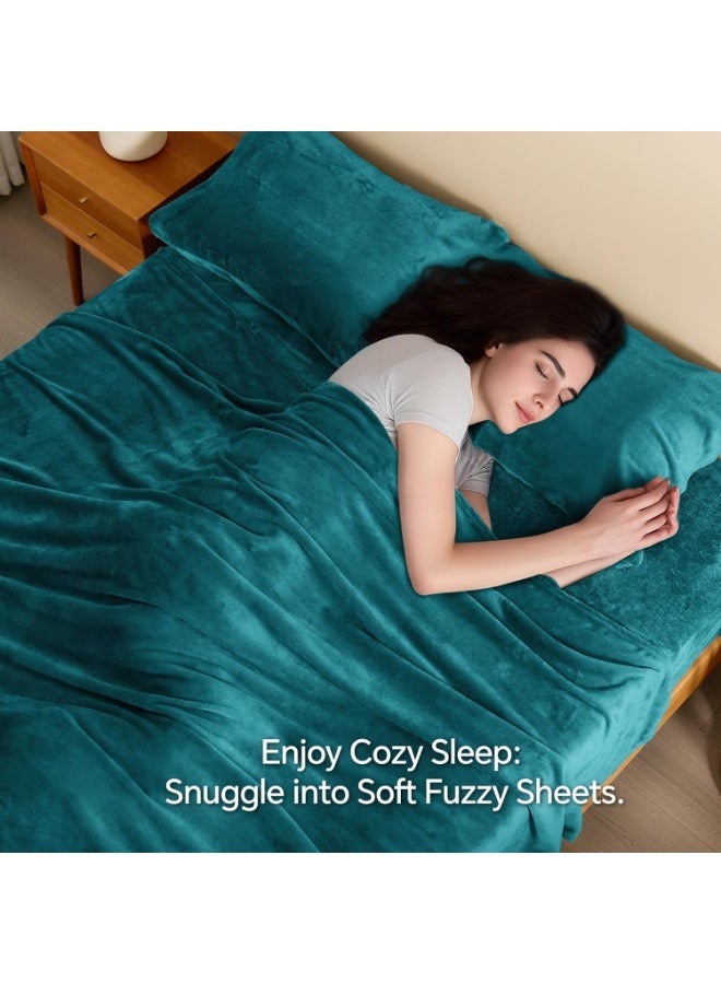 BEDELITE Flannel Sheets Queen Size Teal - Super Soft Fleece Sheets Set Fluffy Extra Plush, 4 Piece(Include Fitted Sheet, Flat Sheet, 2 Pillowcases) - Image 5