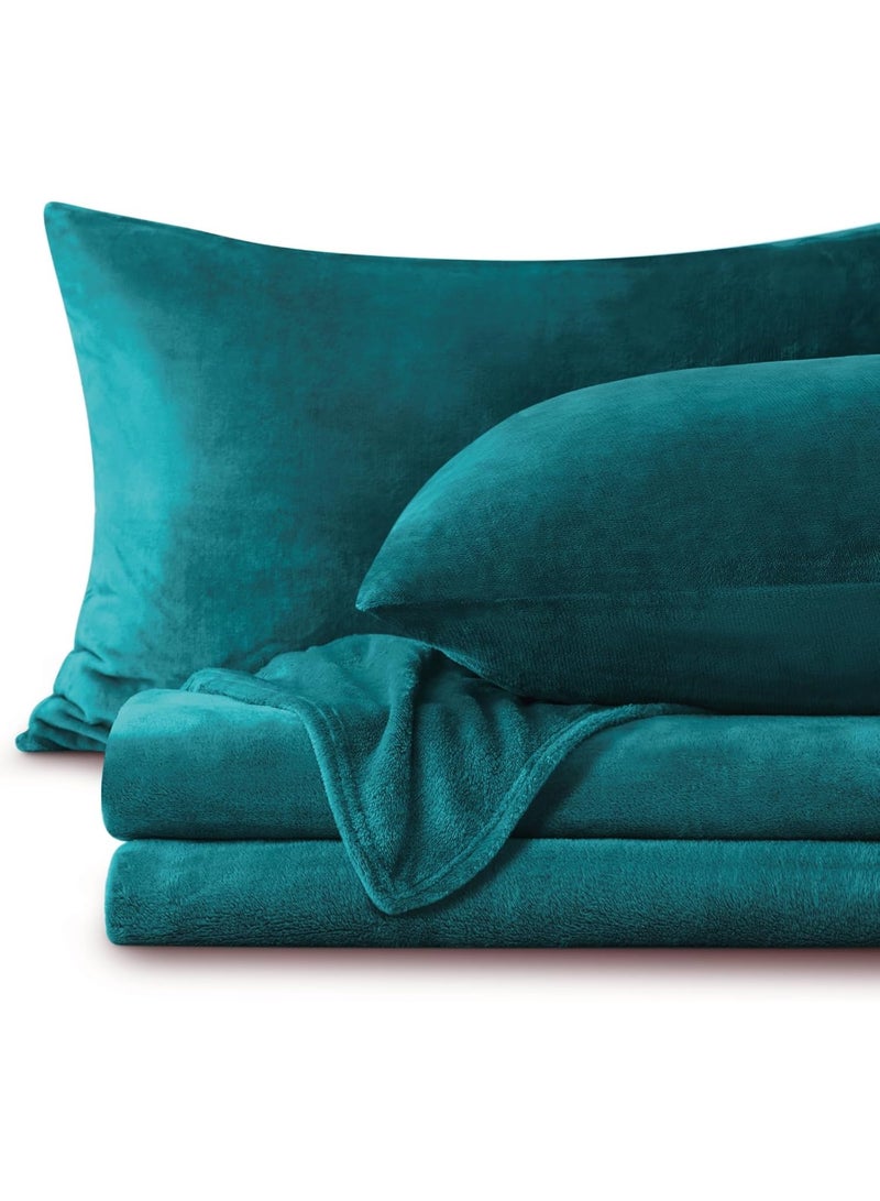 BEDELITE Flannel Sheets Queen Size Teal - Super Soft Fleece Sheets Set Fluffy Extra Plush, 4 Piece(Include Fitted Sheet, Flat Sheet, 2 Pillowcases) - Image 1
