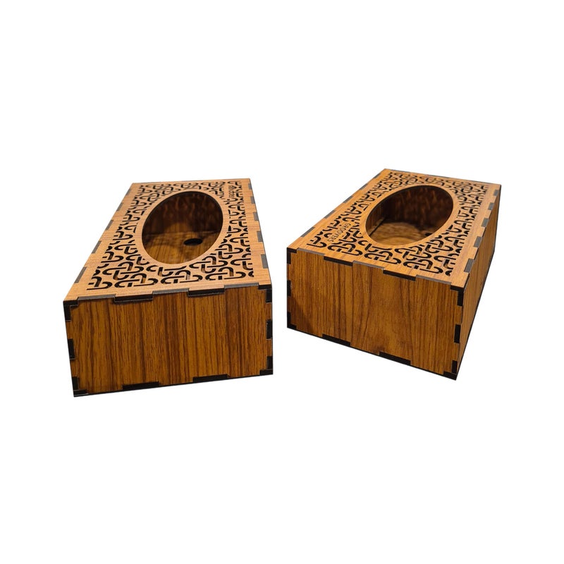 Groovers Tissue Box Holder (Pack of 2) Rectangular Handcrafted Napkin Paper Dispenser Facial Home Office Desk Restaurant Cafeteria Wooden Stylish Stand Durable Dining Table (Teak Wooden Shade) - Image 1