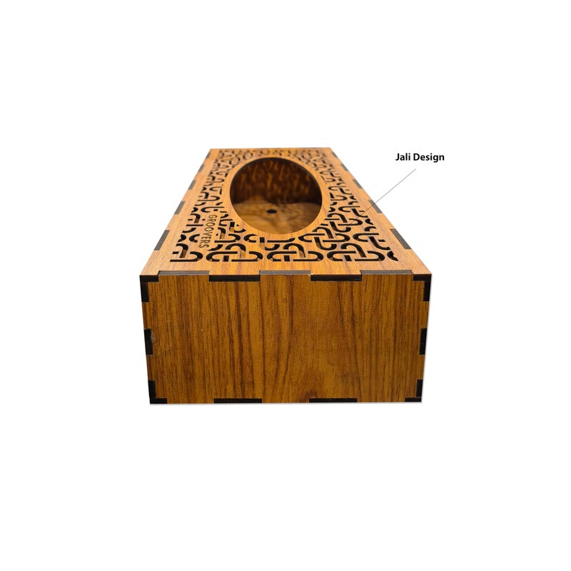 Groovers Tissue Box Holder (Pack of 2) Rectangular Handcrafted Napkin Paper Dispenser Facial Home Office Desk Restaurant Cafeteria Wooden Stylish Stand Durable Dining Table (Teak Wooden Shade) - Image 4