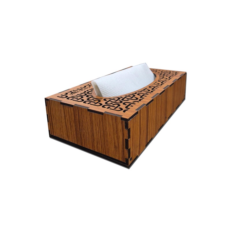 Groovers Tissue Box Holder (Pack of 2) Rectangular Handcrafted Napkin Paper Dispenser Facial Home Office Desk Restaurant Cafeteria Wooden Stylish Stand Durable Dining Table (Teak Wooden Shade) - Image 2