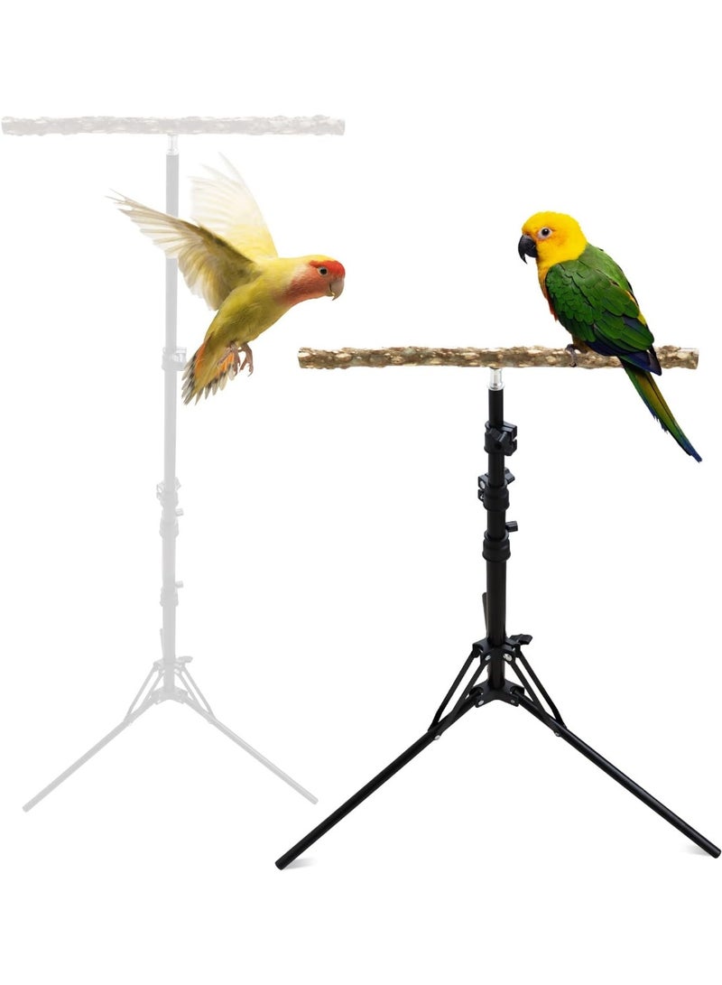 16–63 Inch Height Adjustable Bird Perch Stand, Natural Pepper Wood Parrot Perch Toy, Foldable Metal Tripod Bird Training Stand for Small to Medium Birds Indoor Outdoor Use - Image 1