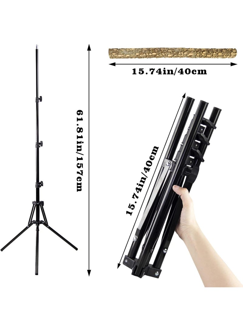 16–63 Inch Height Adjustable Bird Perch Stand, Natural Pepper Wood Parrot Perch Toy, Foldable Metal Tripod Bird Training Stand for Small to Medium Birds Indoor Outdoor Use - Image 2