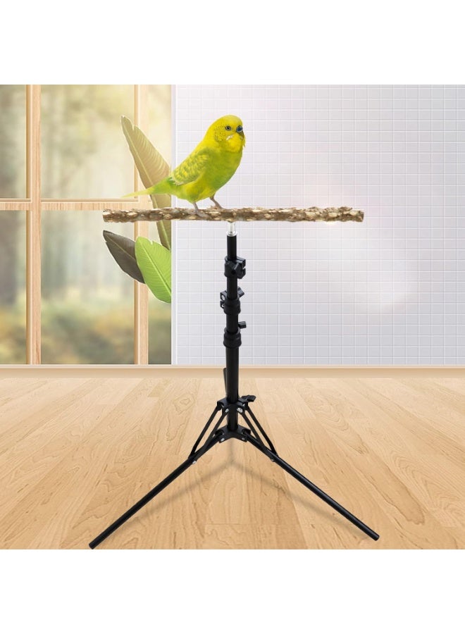 16–63 Inch Height Adjustable Bird Perch Stand, Natural Pepper Wood Parrot Perch Toy, Foldable Metal Tripod Bird Training Stand for Small to Medium Birds Indoor Outdoor Use - Image 5