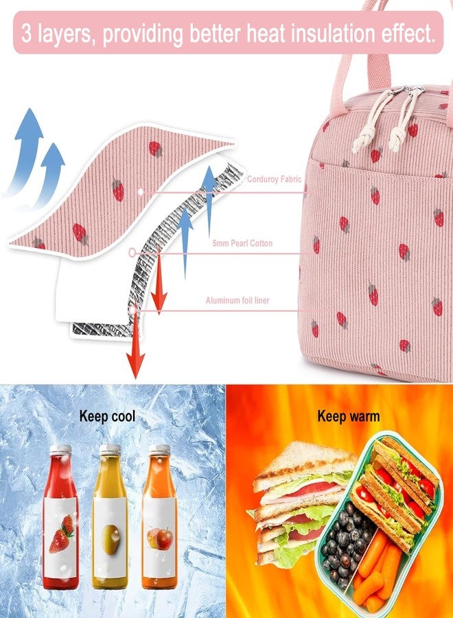 LEDAOU Lunch Box for Women Insulated Lunch Bag Corduroy Lunch Tote Bags Leakproof Cooler Lunch Case for Travel Work Picnic - Image 4