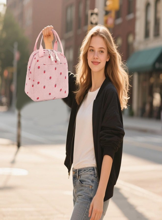 LEDAOU Lunch Box for Women Insulated Lunch Bag Corduroy Lunch Tote Bags Leakproof Cooler Lunch Case for Travel Work Picnic - Image 3