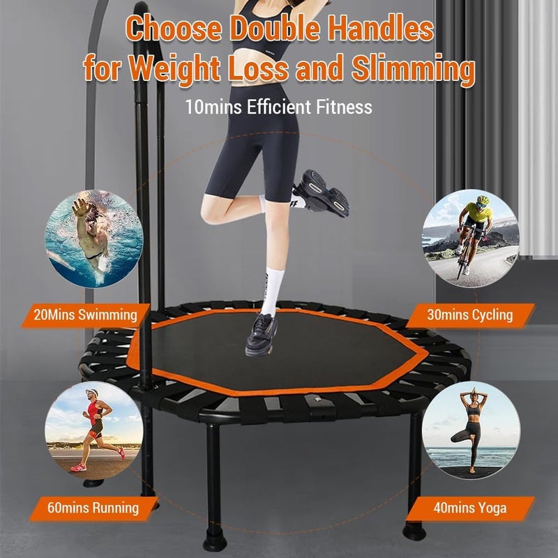 Eacam 42'' Fitness Trampoline with Handle Bar, Foldable Silent Trampoline Bungee Rebounder Jumping Cardio Trainer Workout for Adults - Max Limit 330 lbs - Image 2