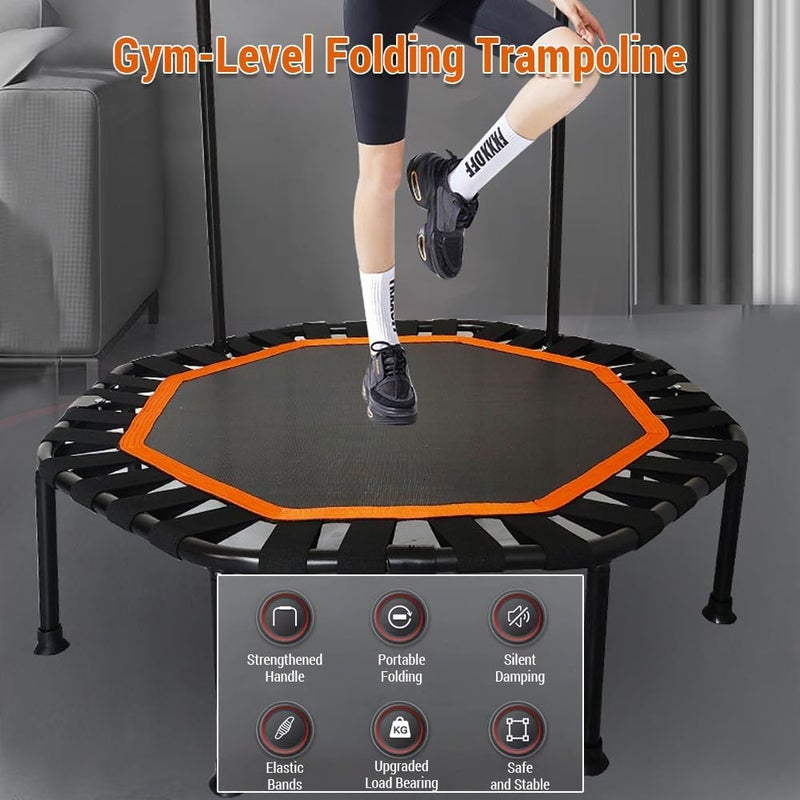 Eacam 42'' Fitness Trampoline with Handle Bar, Foldable Silent Trampoline Bungee Rebounder Jumping Cardio Trainer Workout for Adults - Max Limit 330 lbs - Image 3