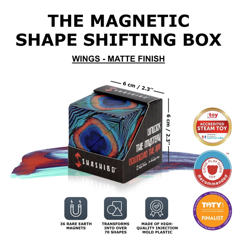 SHASHIBO Shape Shifting Box - Award-Winning, Patented Fidget Cube w/ 36 Rare Earth Magnets - Transforms Into Over 70 Shapes, Download Fun in Motion Toys Mobile App (Original Series - Wings) - Image 2