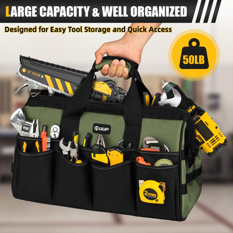 UUP 18-Inch Large Tool Bag, 16-Pocket Portable Tool Box Organizer Storage, Heavy Duty Tactical Toolbag with Big Zipper, Travel Carry Toolbox, Father Day Dad Men Electrician Contractor Welding Gift - Image 4
