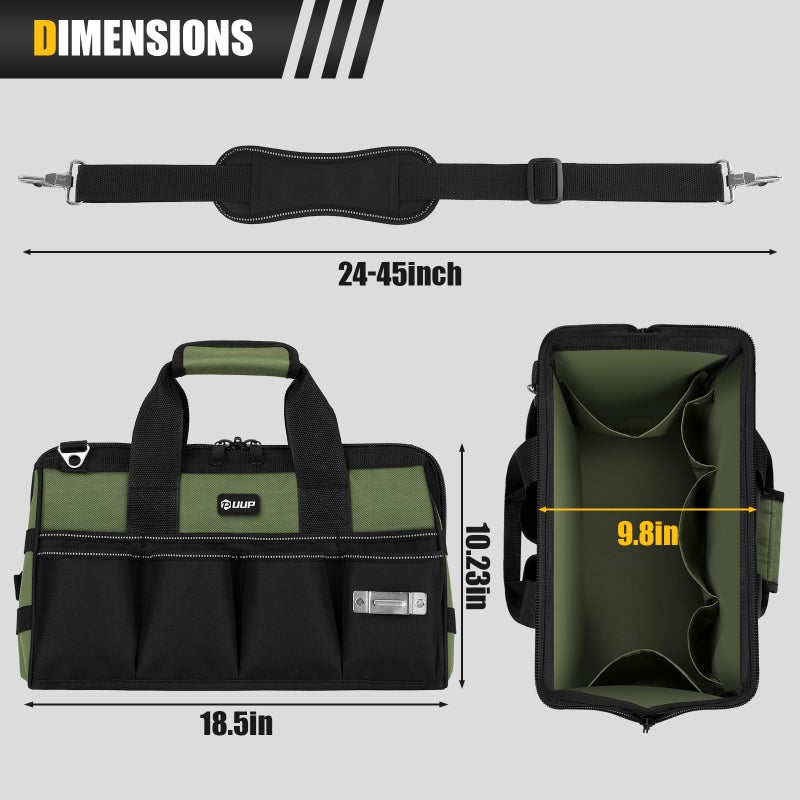 UUP 18-Inch Large Tool Bag, 16-Pocket Portable Tool Box Organizer Storage, Heavy Duty Tactical Toolbag with Big Zipper, Travel Carry Toolbox, Father Day Dad Men Electrician Contractor Welding Gift - Image 2