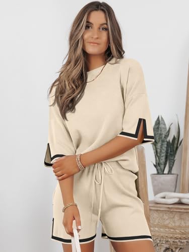 LILLUSORY 2 Piece Sets for Women Summer 2025 Two Piece Matching Lounge Sets Short Casual Outfits Cute Vacation Clothes Apricot L - Image 2