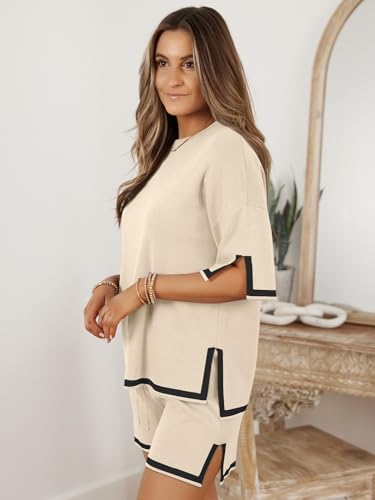 LILLUSORY 2 Piece Sets for Women Summer 2025 Two Piece Matching Lounge Sets Short Casual Outfits Cute Vacation Clothes Apricot L - Image 4