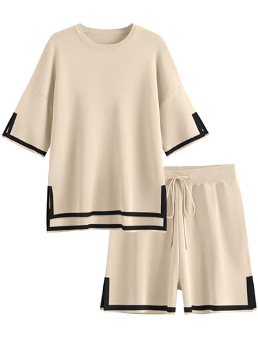 LILLUSORY 2 Piece Sets for Women Summer 2025 Two Piece Matching Lounge Sets Short Casual Outfits Cute Vacation Clothes Apricot L - Image 1