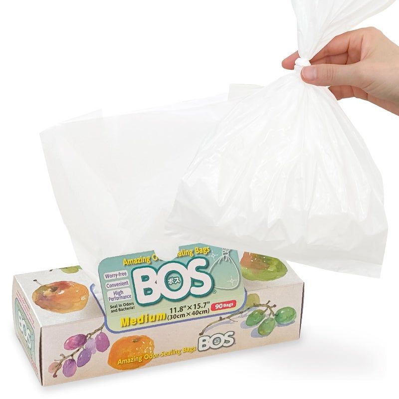 BOS Amazing Odor Sealing Disposable Bags for Diapers, Food Waste, Ostomy Bags, Pet Waste or any Sanitary Product Disposal -Durable and Unscented [Size:M, Color:White](90 count, Pack of 1)