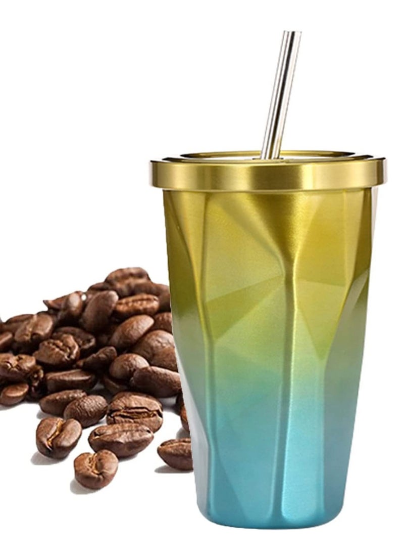 Zikra Stainless Steel Travel Mug Tumbler with Straw and Leakproof Lid Reusable Coffee Cup Vacuum Insulated Office Car Drinking Bubba for Ice Cold or Hot 500ml - Image 1