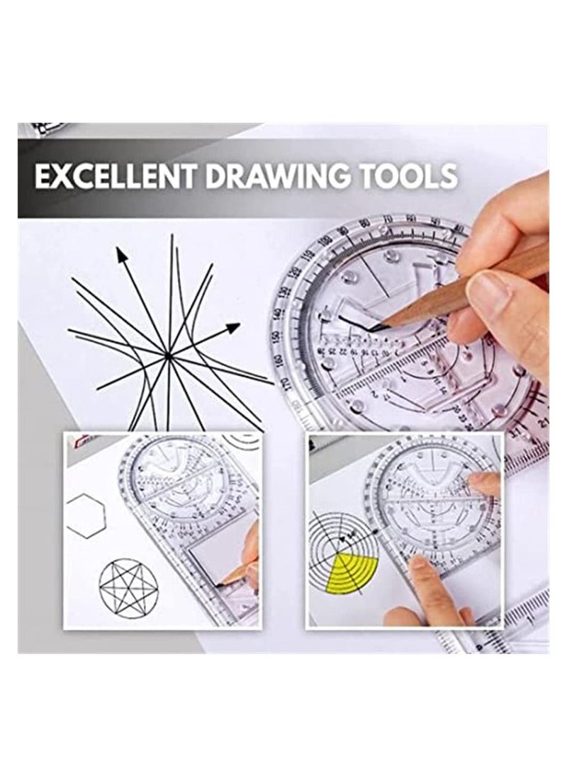 Drawing Ruler, New Multifunctional Geometric Ruler Geometric Drawing Template Measuring Tool Plastic Draft Rulers for School Office Supplies for Studying, Designing and Building, 1 Pcs