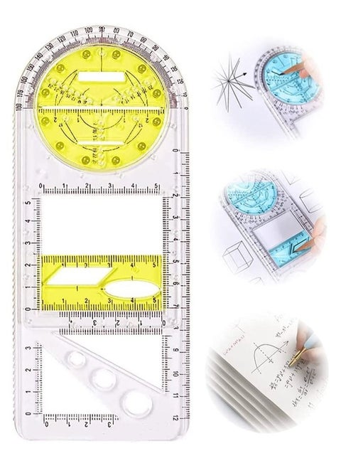 Drawing Ruler, New Multifunctional Geometric Ruler Geometric Drawing Template Measuring Tool Plastic Draft Rulers for School Office Supplies for Studying, Designing and Building, 1 Pcs