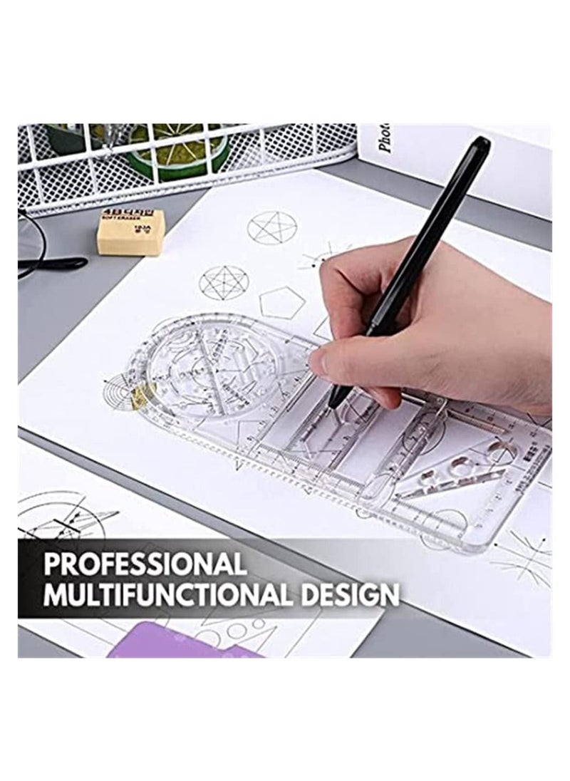 Drawing Ruler, New Multifunctional Geometric Ruler Geometric Drawing Template Measuring Tool Plastic Draft Rulers for School Office Supplies for Studying, Designing and Building, 1 Pcs