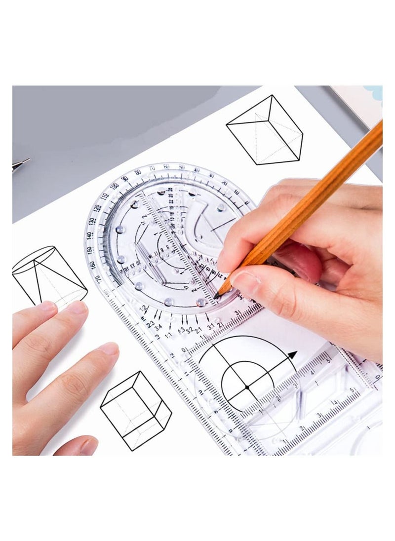 Drawing Ruler, New Multifunctional Geometric Ruler Geometric Drawing Template Measuring Tool Plastic Draft Rulers for School Office Supplies for Studying, Designing and Building, 1 Pcs