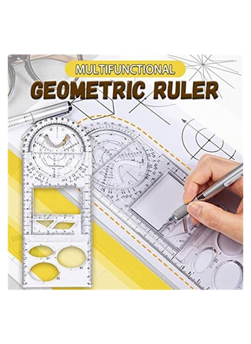 Drawing Ruler, New Multifunctional Geometric Ruler Geometric Drawing Template Measuring Tool Plastic Draft Rulers for School Office Supplies for Studying, Designing and Building, 1 Pcs