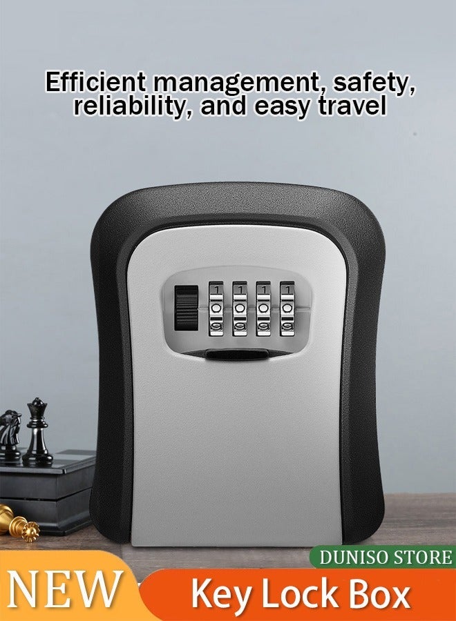DUNISO Key Cabinets, Key Storage Safe Box, 4 Digits Combination Key Lock Box With Resettable Wall Mounted For Outdoor and Indoor Home Grey/Black (11*8.5*4cm) - Image 1