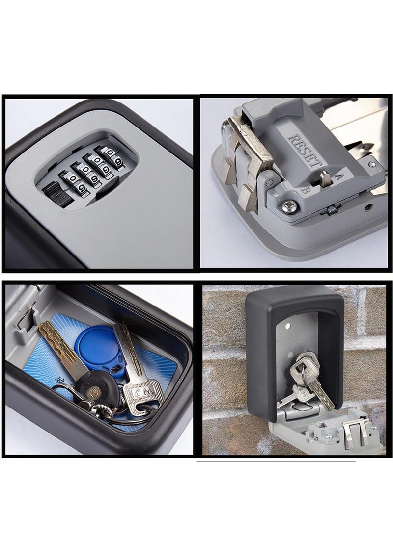 DUNISO Key Cabinets, Key Storage Safe Box, 4 Digits Combination Key Lock Box With Resettable Wall Mounted For Outdoor and Indoor Home Grey/Black (11*8.5*4cm) - Image 4