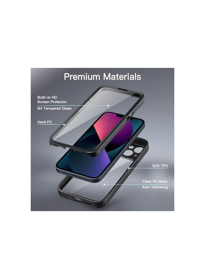 جي تيك حافظة JETech لهاتف iPhone 13 مقاس 6.1 بوصة مع واقي شاشة مدمج من الزجاج المقسى، حماية شديدة التحمل لكامل الجسم بزاوية 360 درجة، غطاء هاتف متين مقاوم للصدمات وظهر شفاف (أسود) - Image 2