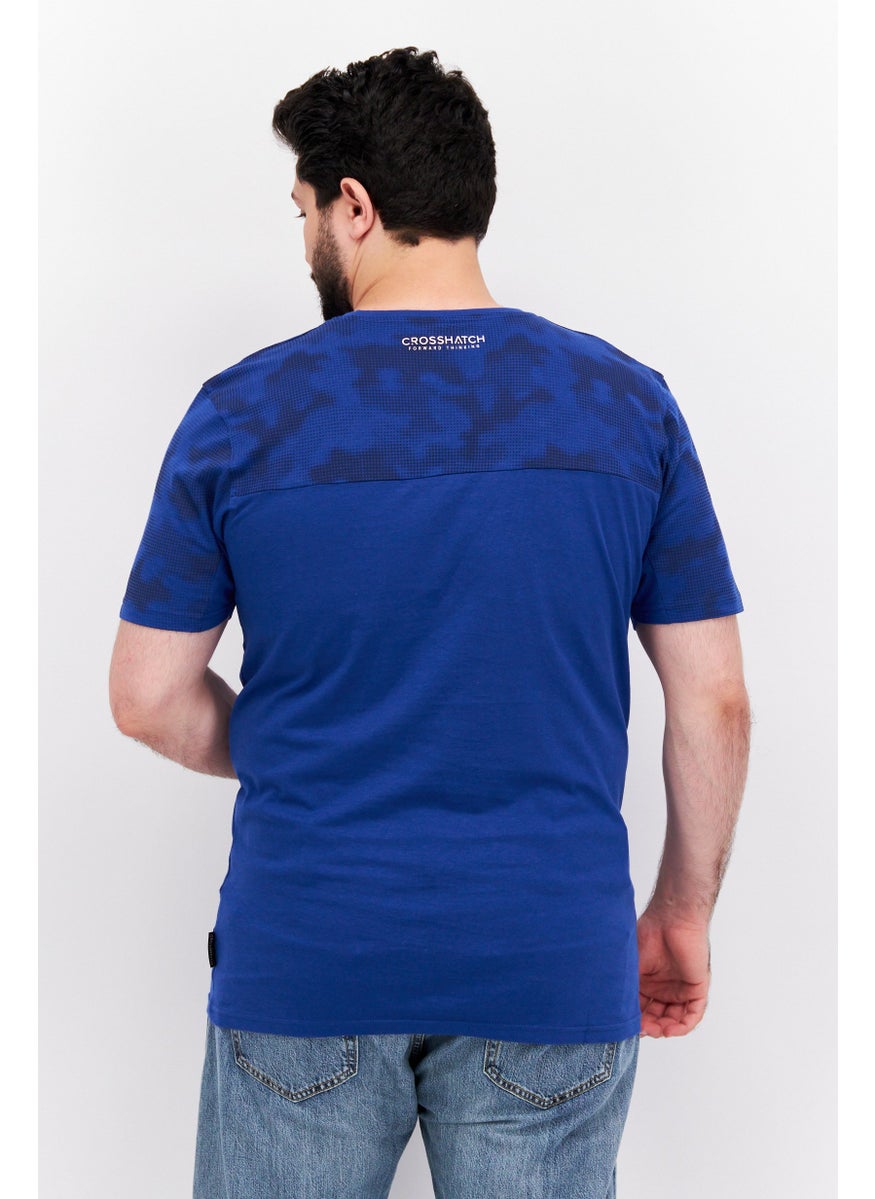 CROSSHATCH - Men Round Neck Short Sleeve Brand Logo T Shirt, Blue - Image 1