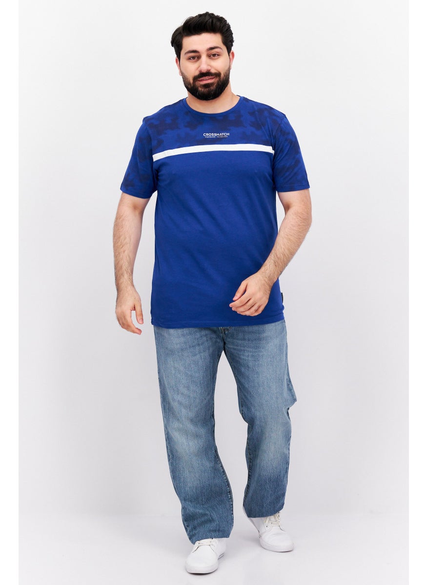 CROSSHATCH - Men Round Neck Short Sleeve Brand Logo T Shirt, Blue - Image 1