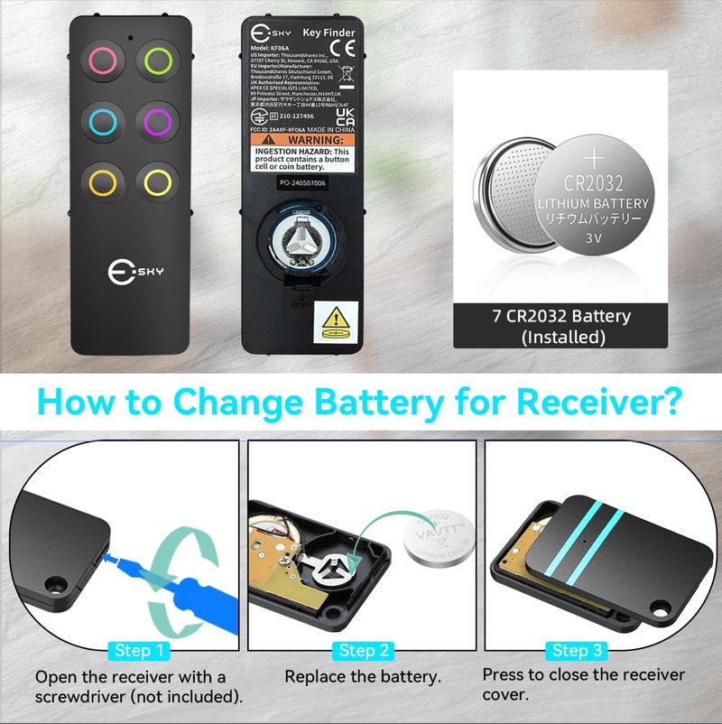 Esky Key Finder - Wallet Tracker, Key Finders & Trackers with Extra Transmitter, 85dB Noise Sound and 6 Receivers - Wallet Finder and Item Locator for Finding Key, Remote & Wallet, Batteries Included - Image 4