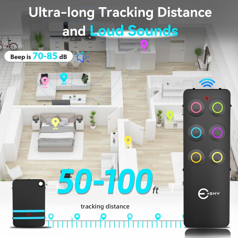 Esky Key Finder - Wallet Tracker, Key Finders & Trackers with Extra Transmitter, 85dB Noise Sound and 6 Receivers - Wallet Finder and Item Locator for Finding Key, Remote & Wallet, Batteries Included - Image 3