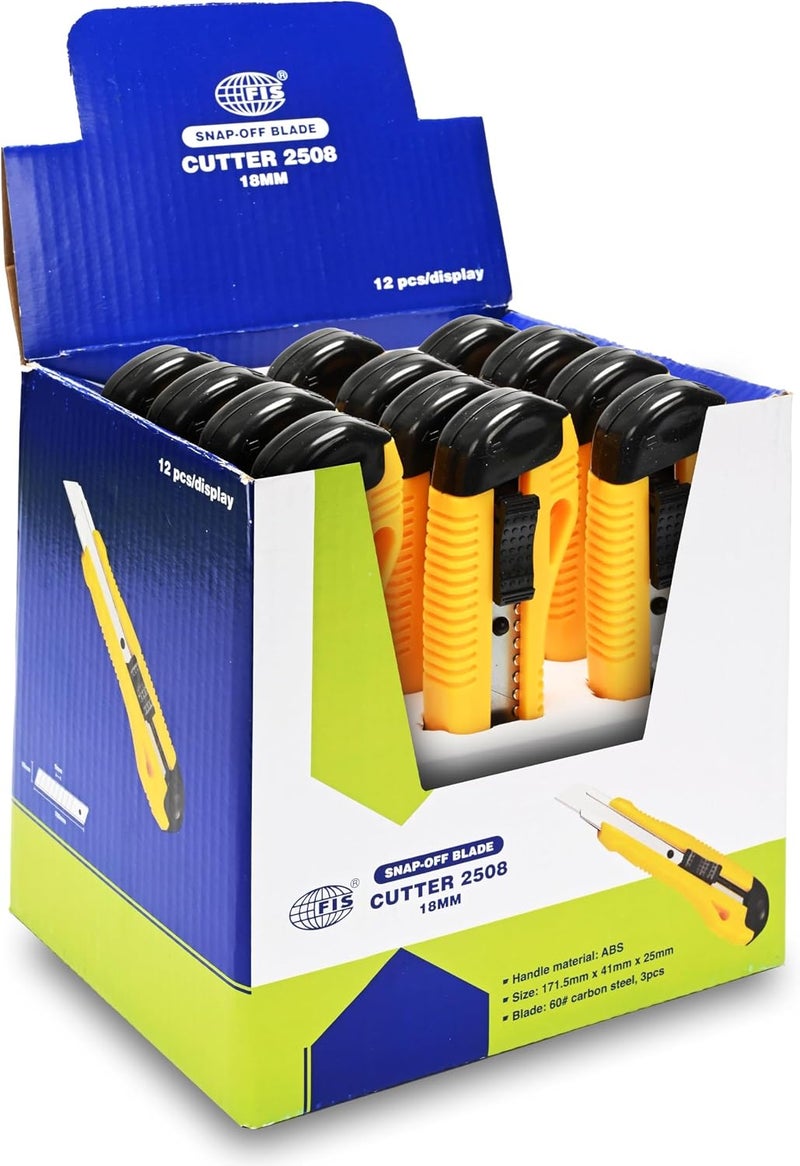 FIS Heavy Duty Snap-Off Utility Cutter Set - 12 Pieces with Auto-Lock and Spare Blades - Image 2