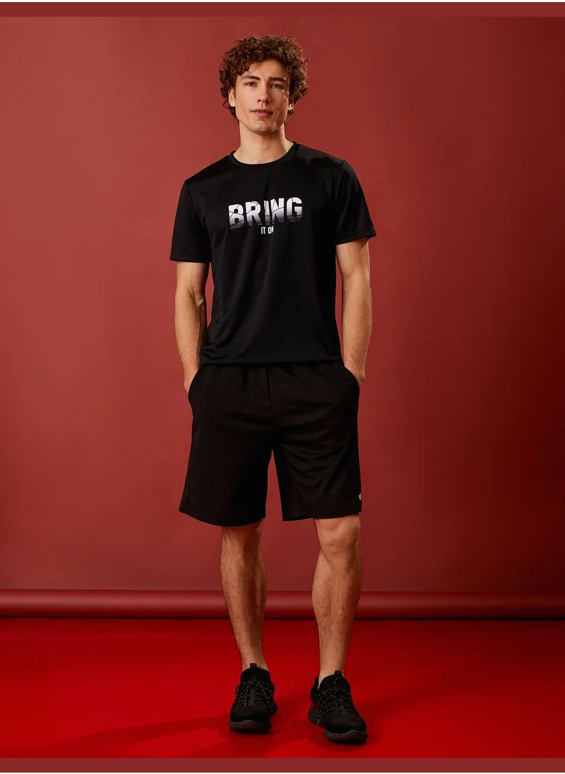 كوتون Sport T-Shirt Slogan Printed Crew Neck Short Sleeve