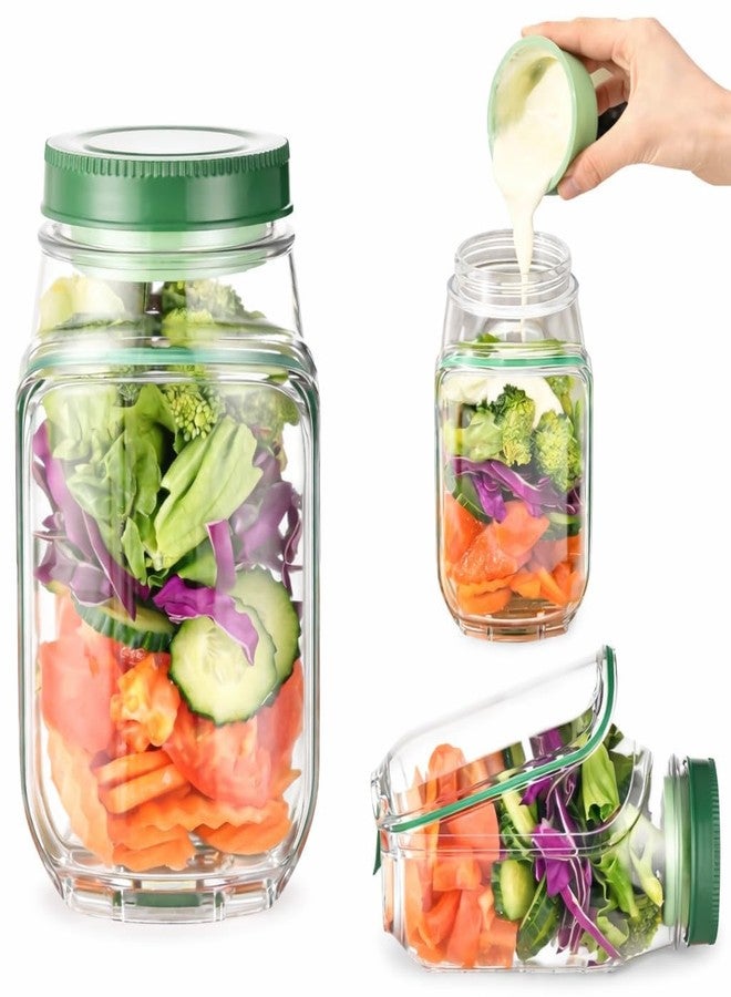 ABSTER Leakproof Salad Jar with Side Opening & Built-in Dressing Container - BPA-Free Airtight Lunch Box with Double Lock Lid, Portable Layered Mason Jar for Office, Travel, Gym & Picnic Use - Image 1