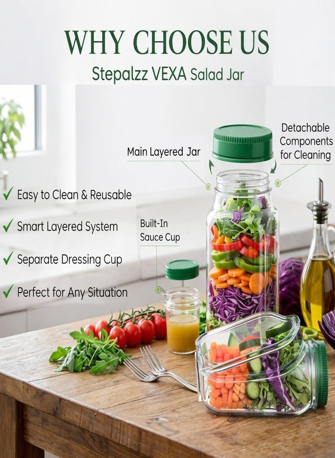 ABSTER Leakproof Salad Jar with Side Opening & Built-in Dressing Container - BPA-Free Airtight Lunch Box with Double Lock Lid, Portable Layered Mason Jar for Office, Travel, Gym & Picnic Use - Image 5